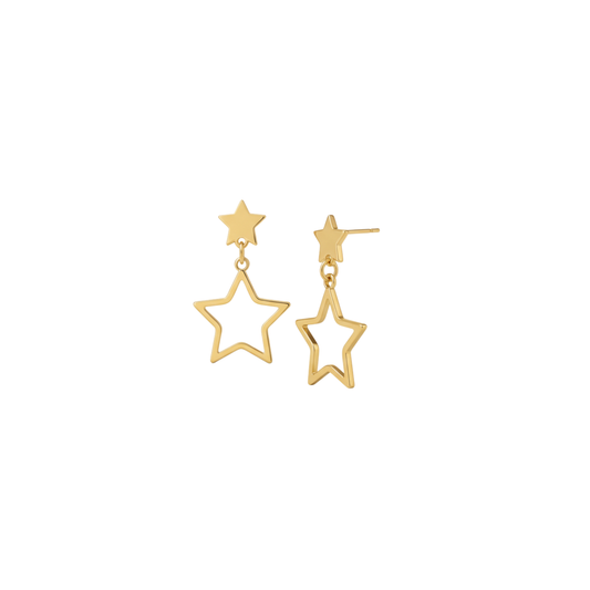 Golden Double Star Drop Earrings