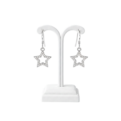 Silver CZ Hollow Star Hook Earrings