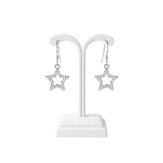 Silver CZ Hollow Star Hook Earrings