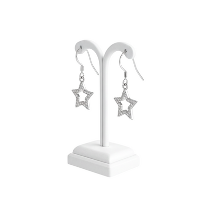 Silver CZ Hollow Star Hook Earrings