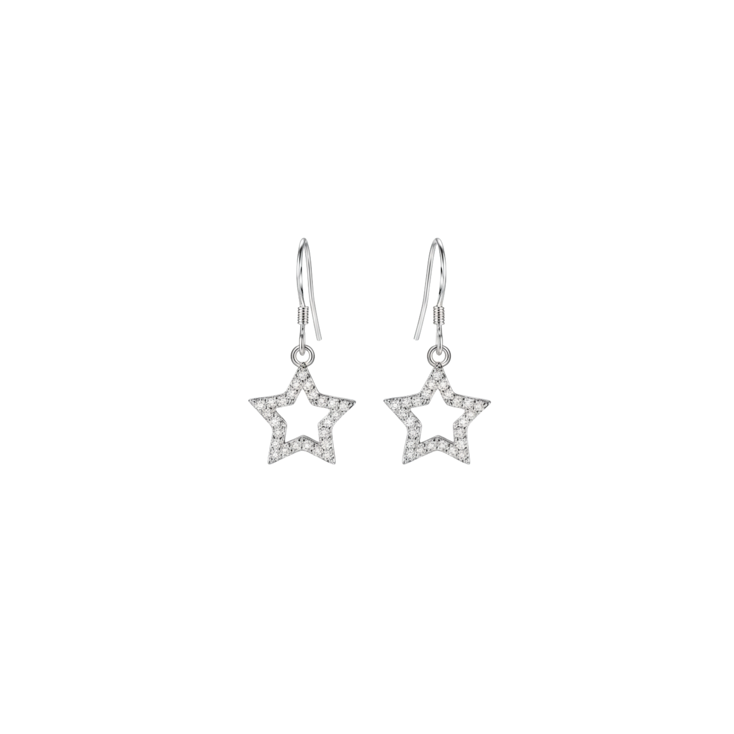 Silver CZ Hollow Star Hook Earrings