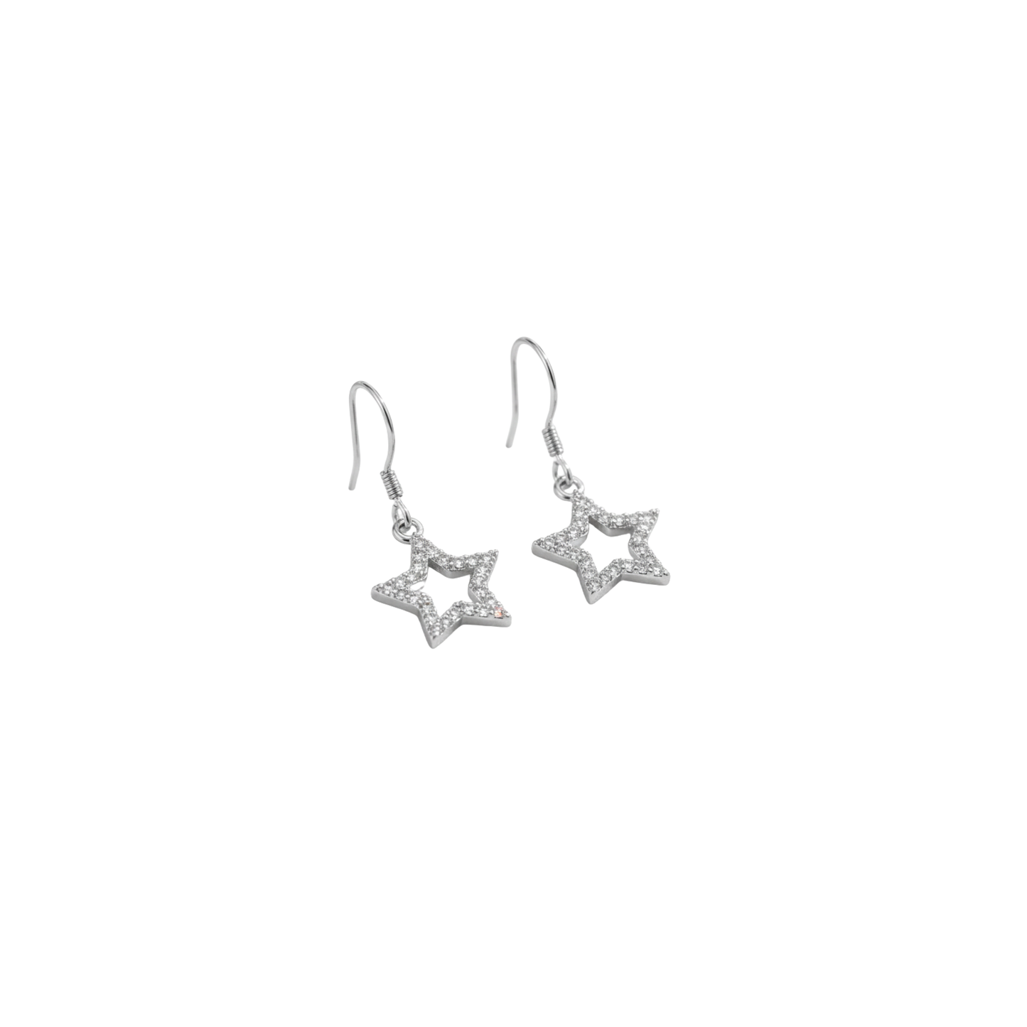 Silver CZ Hollow Star Hook Earrings