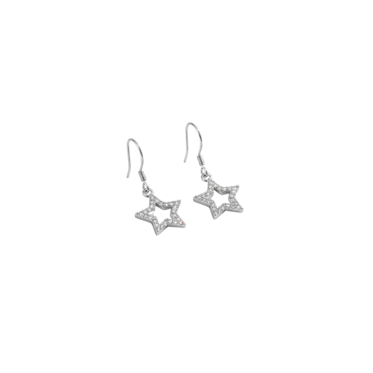 Silver CZ Hollow Star Hook Earrings