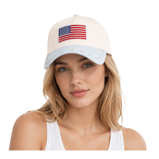 Rhinestone Flag Trucker Cap