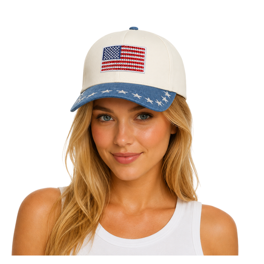 Rhinestone Flag Trucker Cap