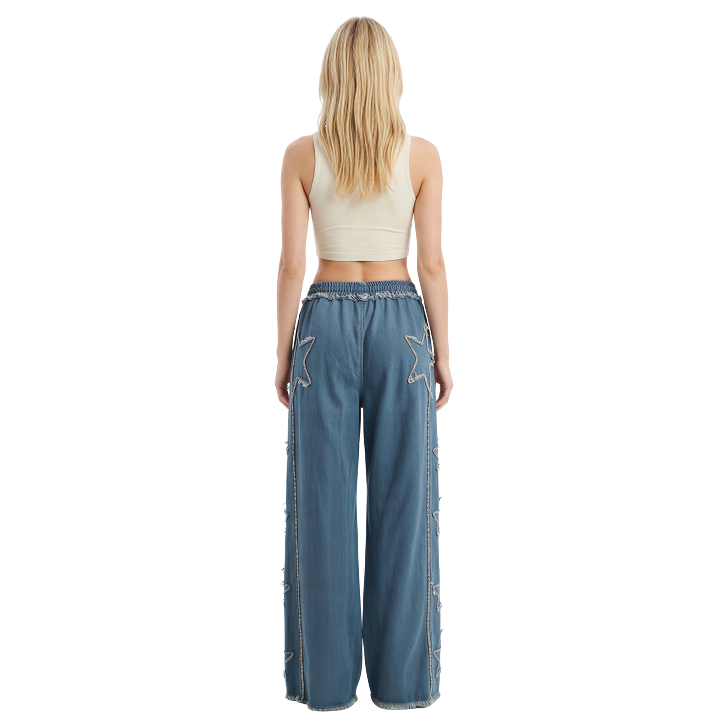 Frayed Star Wide-Leg Jeans