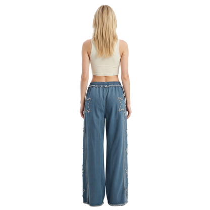 Frayed Star Wide-Leg Jeans