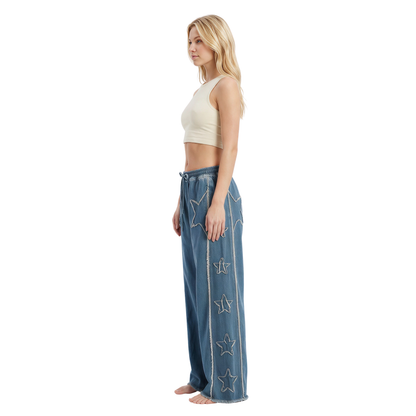 Frayed Star Wide-Leg Jeans