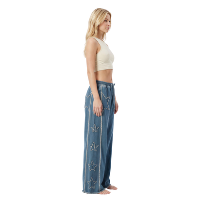 Frayed Star Wide-Leg Jeans